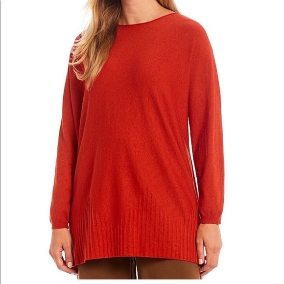 Boat Neck Long Sleeve Knit Oversized Tunic Sweater - Picture 1 of 7